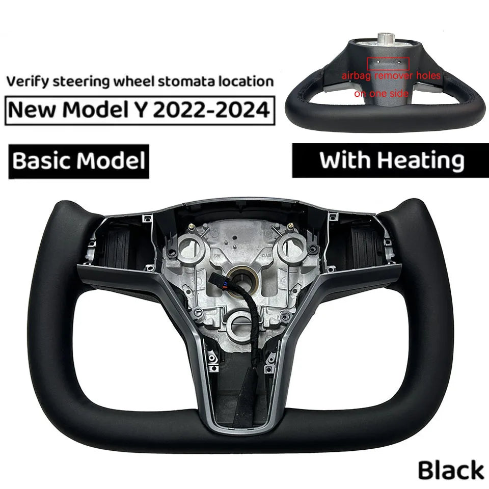 350mm Heated Yoke Steering Wheel – Custom NAPPA Leather Accessory for Tesla Model 3/Y (2018–2024)