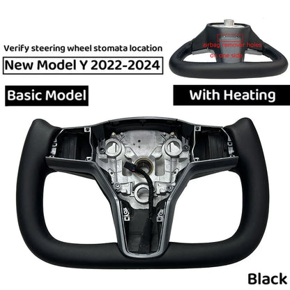 350mm Heated Yoke Steering Wheel – Custom NAPPA Leather Accessory for Tesla Model 3/Y (2018–2024)