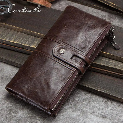 CONTACT'S Men’s Genuine Leather Clutch Wallet – Long Vintage Wallet with Card Holder, Zipper Coin Purse & Money Bag