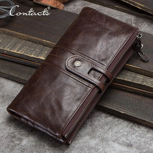 CONTACT'S Men’s Genuine Leather Clutch Wallet – Long Vintage Wallet with Card Holder, Zipper Coin Purse & Money Bag
