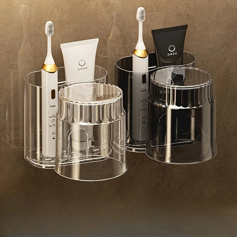 2PCS Wall-Mounted Toothbrush Holder Set – Includes Mouthwash Cup & Bathroom Storage Rack, Bathroom Accessories Organizer