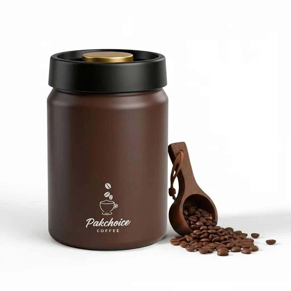 Vacuum Coffee Bean Storage Container - Stainless Steel Airtight Canister for Coffee, Spices & Food