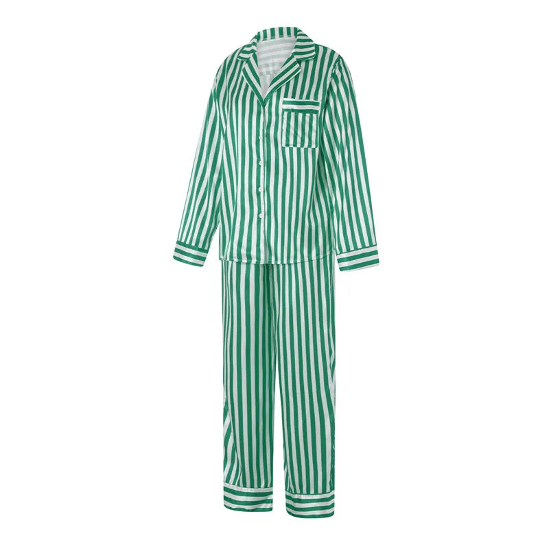 Imcute Women’s Christmas Satin Pajama Set – Long Sleeve Button-Down Top & Loose Lounge Pants Nightwear