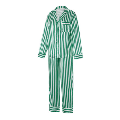 Imcute Women’s Christmas Satin Pajama Set – Long Sleeve Button-Down Top & Loose Lounge Pants Nightwear