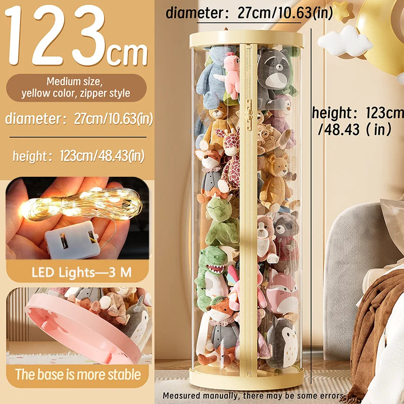 Transparent Doll & Plush Toy Storage Box — DIY Zipper Organizer Tube for Kids’ Toys, Christmas Gift, and Home Use