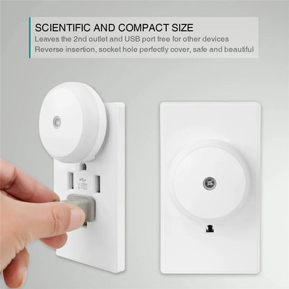 LED Night Light – Smart Sensor Round Plug-In Wall Lamp for Bathroom, Home, Kitchen, Hallway, Stairway, Bedroom