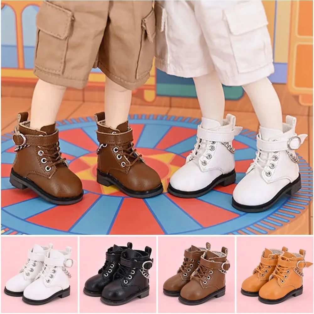 5–15cm Fashion Doll Leather Shoes – Casual Cotton Boots with Chain for 1/6 BJD Dolls