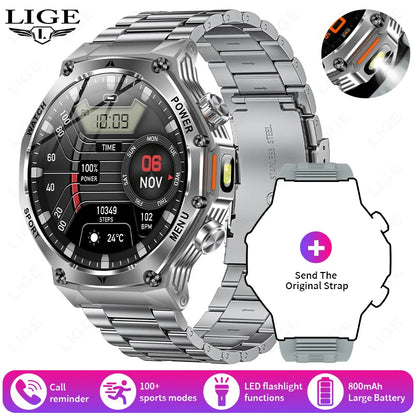 LIGE 2025 Smartwatch for Men — 800mAh Ultra Long Battery, Waterproof Outdoor Sport Watch with Bluetooth Call & Military Design