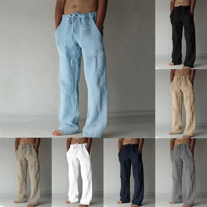Men's Cotton Linen Pants – New Spring Summer 2023 Breathable Solid Color Trousers, Fitness Streetwear S-3XL