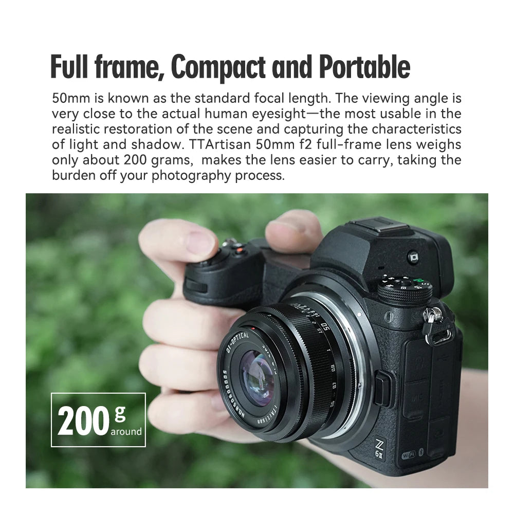 TTArtisan 50mm F2 Full-Frame Manual Focus Lens - Prime Portrait Lens for Sony E, Nikon Z, Fujifilm X, Leica & L-Mount Cameras