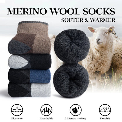 5 Pairs Merino Wool Hiking Socks for Men | Soft, Warm, Moisture-Wicking Winter Crew Socks for Indoor & Outdoor Wear