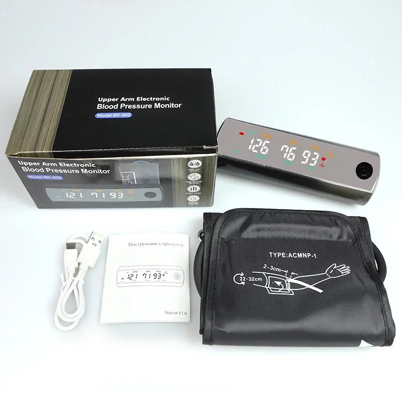 Rechargeable Li-Ion Battery Blood Pressure Monitor – LCD Large Screen Sphygmomanometer with Russian Voice Tonometer