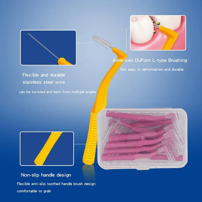 20-Piece L-Shaped Interdental Brushes – Push-Pull Orthodontic Toothpicks for Teeth Cleaning and Oral Hygiene