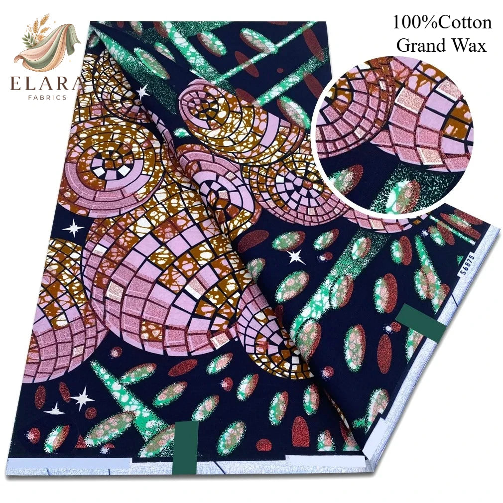 Grand Super African Wax Fabric - 100% Cotton Nigerian Glitter Glam Gold Ankara Print for Sewing
