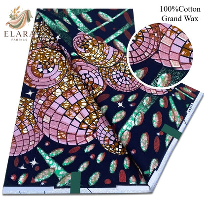 Grand Super African Wax Fabric - 100% Cotton Nigerian Glitter Glam Gold Ankara Print for Sewing