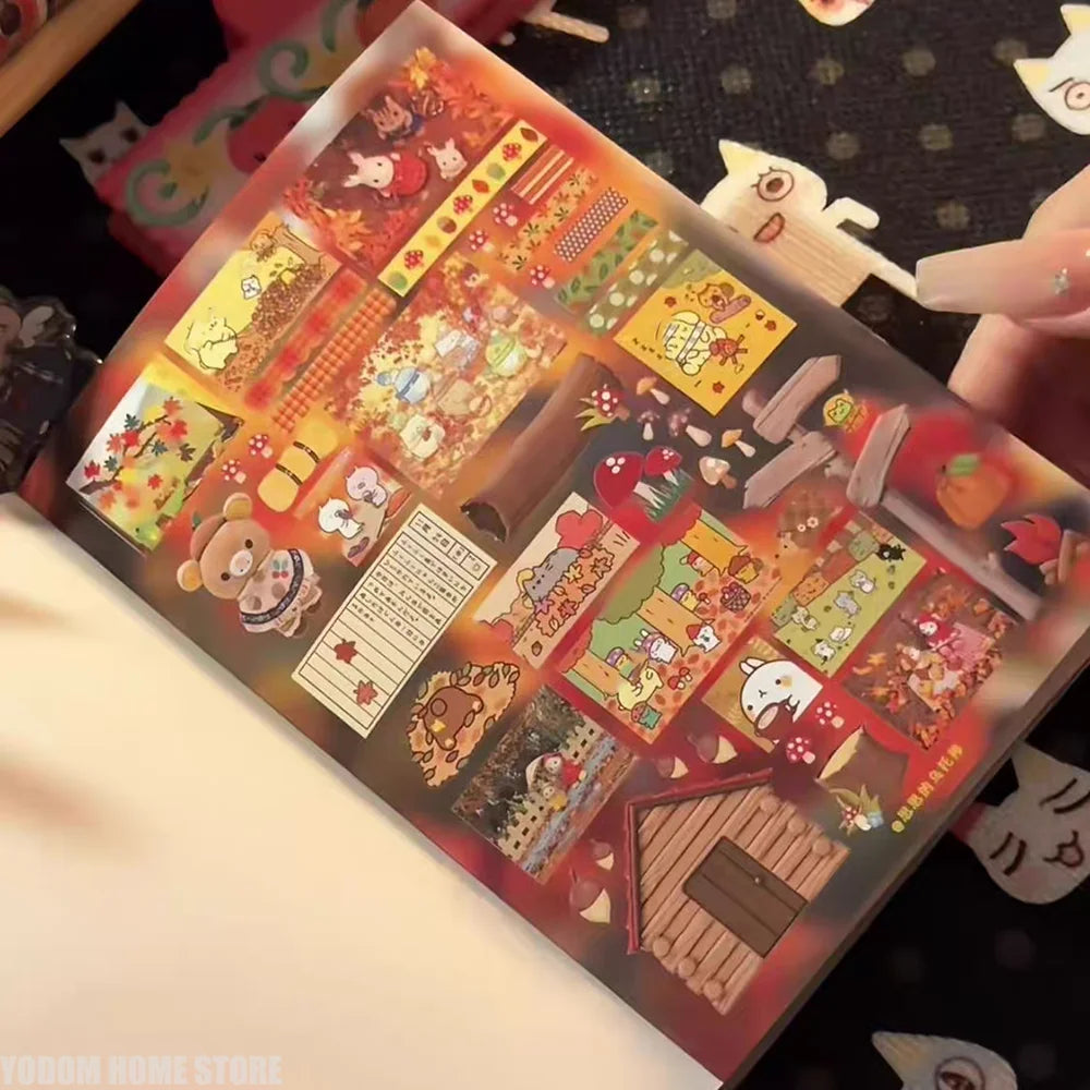 50-Sheet Retro Sticker Book - Cute Food, Animal & Cartoon Stickers