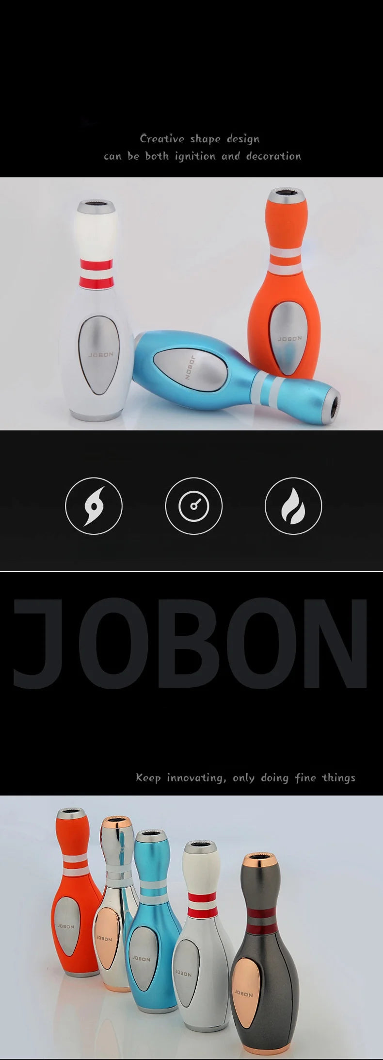 Jobon Bowling Ball Shaped Butane Gas Lighter – Windproof Jet Turbine Torch with Blue Flame, Metal Outdoor Gift