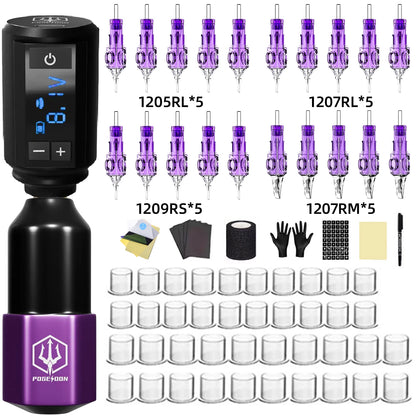 POSEIDON Lightweight Tattoo Pen Kit – Wireless Permanent Makeup Tattoo Machine with Power Supply & Gun Kit