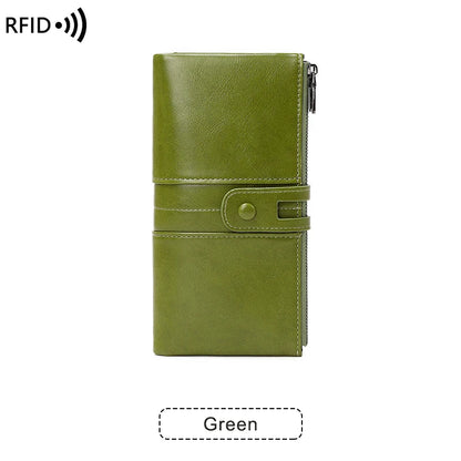 RFID Blocking Large Capacity Wallet – Soft Leather Solid Color Clutch, Multi-Functional Zipper Purse for Women & Men
