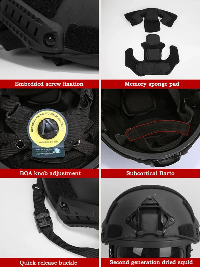 FAST Tactical Helmet – Kevlar High-Quality Outdoor Hunting Helmet with Wendy Floating Pad