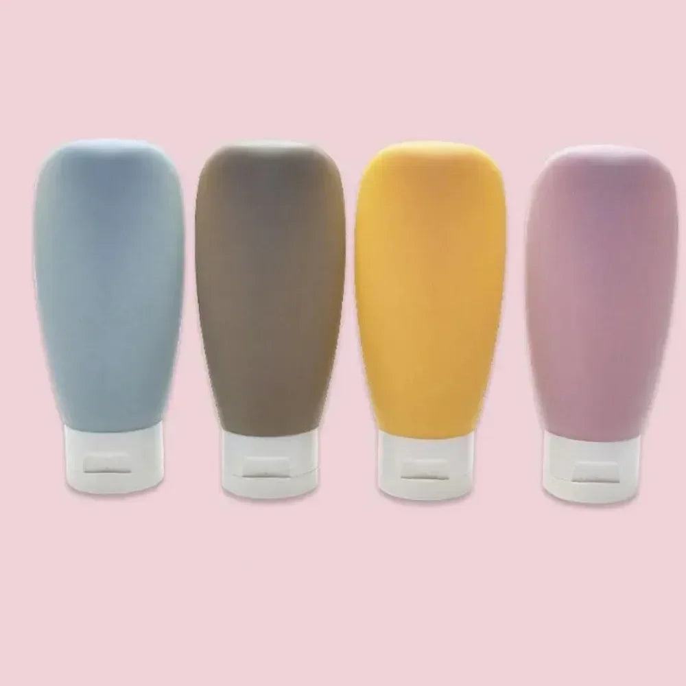 3/4 Pcs 60ml Travel Refillable Silicone Bottles - Empty Lotion, Shampoo & Cosmetic Squeeze Containers for Makeup