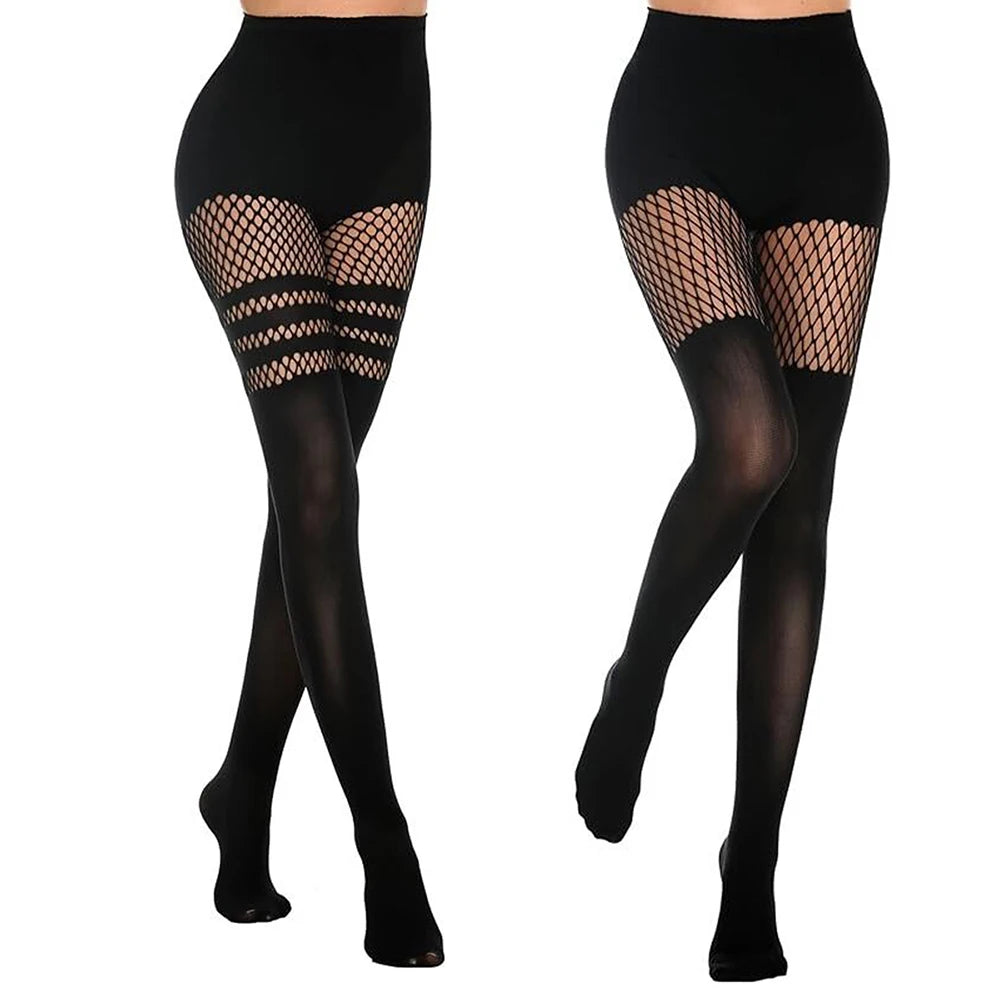 Black Hollow-Out Fishnet Pantyhose – Sexy Suspender Tights for Women, Nightclub & Dance Socks