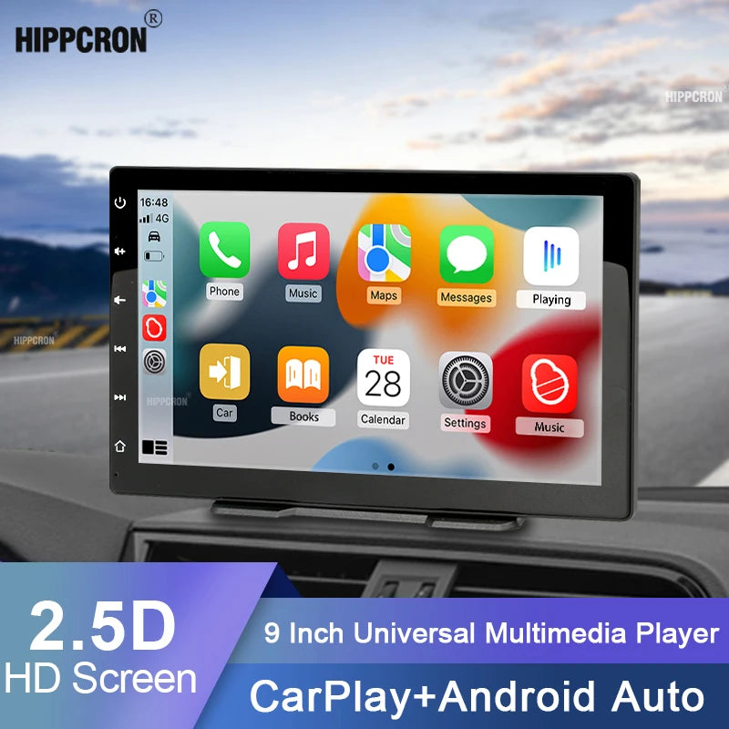 9-Inch Car Radio Multimedia Player — IPS Touch Screen with CarPlay, Android Auto, Bluetooth, AUX & MirrorLink Universal