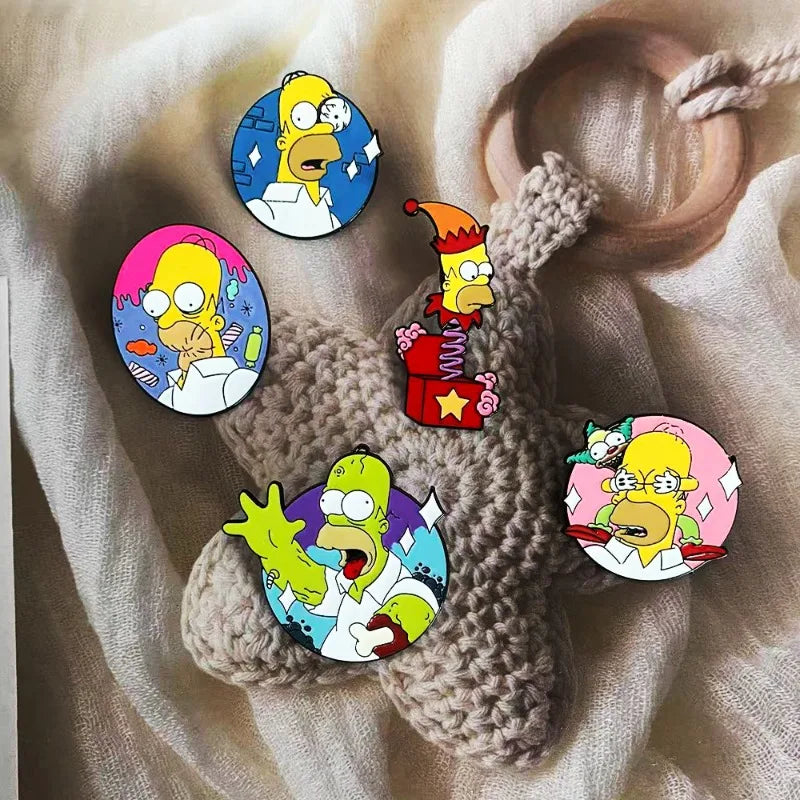 The Simpsons Cartoon Enamel Brooch Set - Funny Anime-Inspired Badges for Halloween Costumes, Christmas, and Birthday Gifts