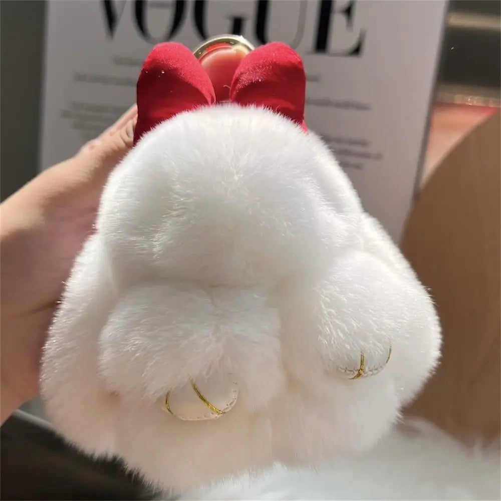 Hair Bow Rabbit Fur Keychain – Cute Fluffy Bunny Plush Bag Charm & Couple Pendant