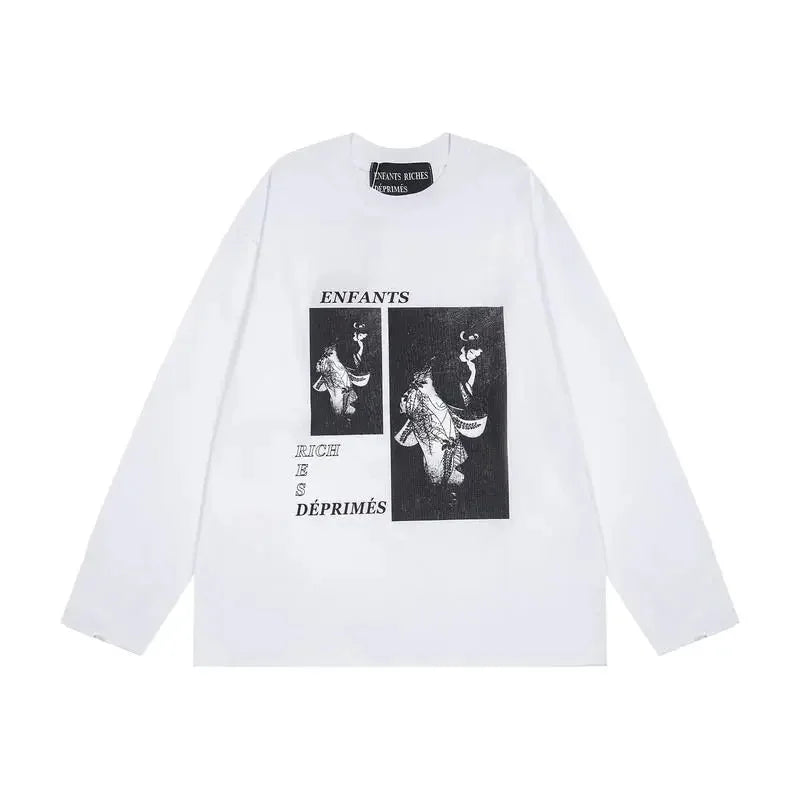 Washed Casual Hoodie Sweatshirt — Unisex Loose-Fit Street Style Crew Neck with Lip Print Letter Design, Vintage Comfortable Top