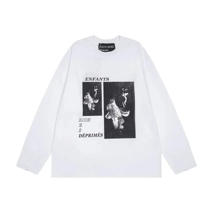 Washed Casual Hoodie Sweatshirt — Unisex Loose-Fit Street Style Crew Neck with Lip Print Letter Design, Vintage Comfortable Top