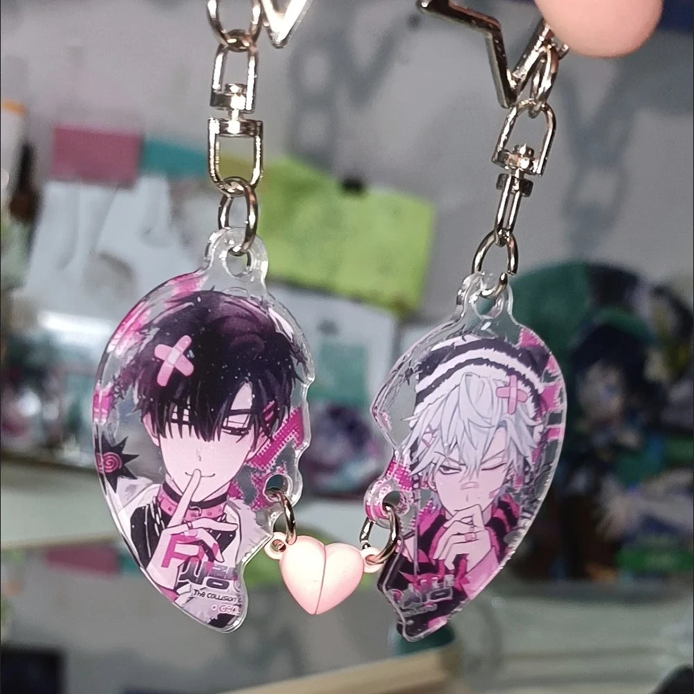 ALIEN STAGE Anime Heart-Shaped Keychain - Till and Ivan Magnetic Acrylic Pendant, Cute Bag Charm and Cartoon Gift