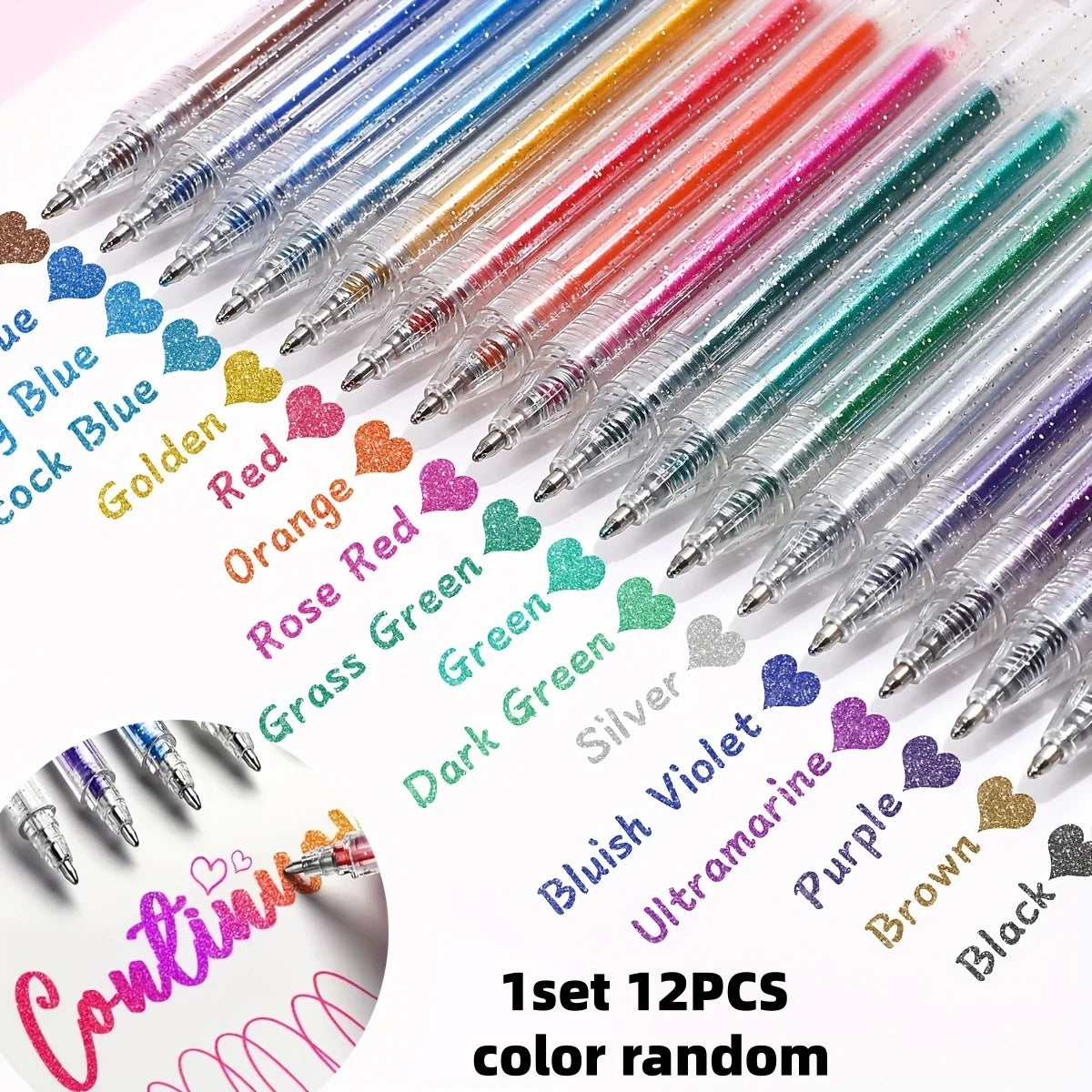 12 Color-Changing Glitter Gel Pens Set - Shimmer Liquid Sand Pens for Journaling, Drawing & Creative Art