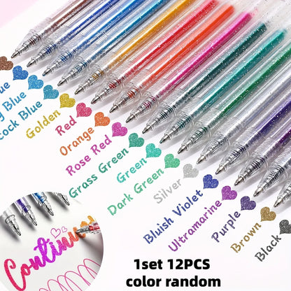 12 Color-Changing Glitter Gel Pens Set - Shimmer Liquid Sand Pens for Journaling, Drawing & Creative Art