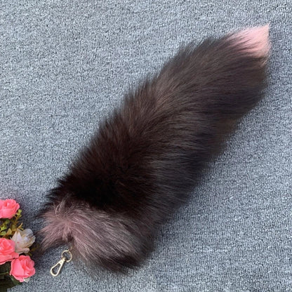 Plush Fox & Raccoon Tail Keychain – 28cm Furry Animal Tail Pompom Bag Charm & Keyring Pendant