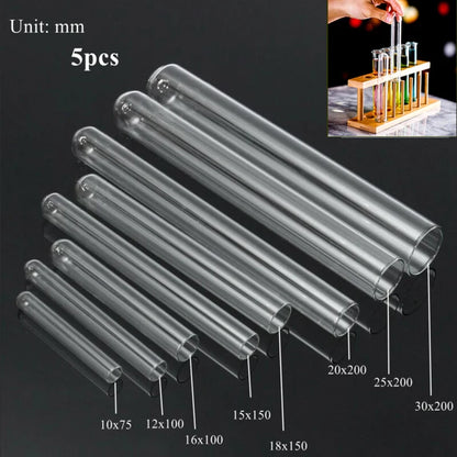 5-Piece Borosilicate Glass Test Tubes — Transparent U-Shaped Bottom, 10mm–30mm, Laboratory & School Educational Supplies