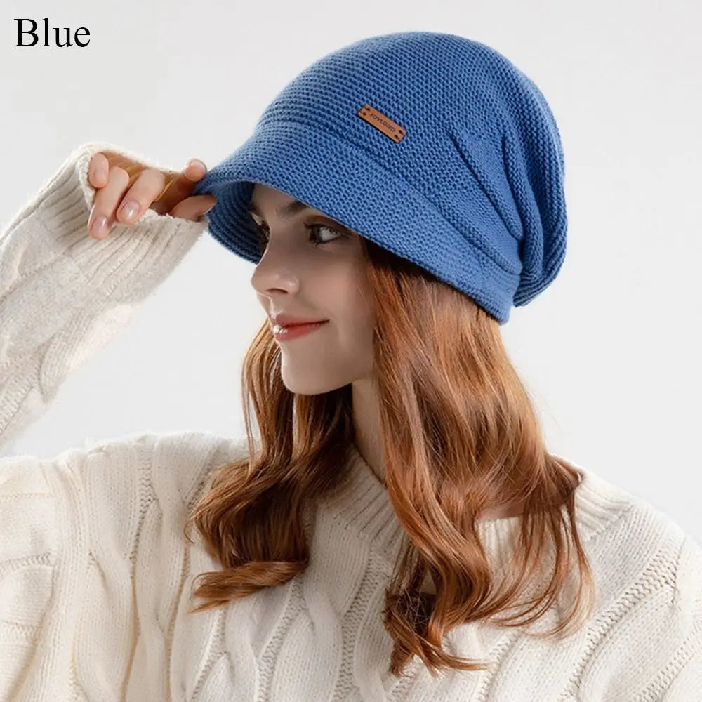 Autumn Winter Soft Plush Knitted Hat - Warm Thickened Fleece Lined Beanie for Women and Girls, Windproof Short Brim Casual Outdoor Bonnet