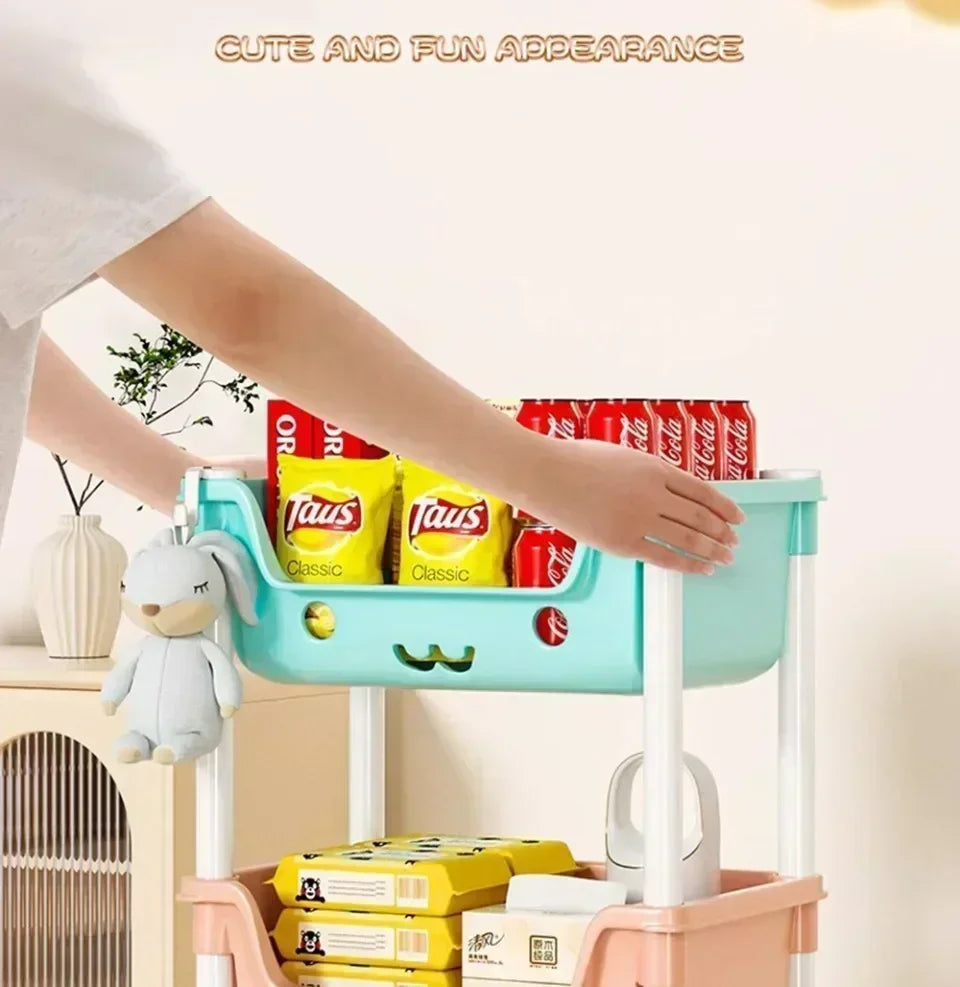 4 Layer Toy Storage Trolley & Bookshelf - Kids Organizer, Snack Rack, Bathroom & Kitchen Storage