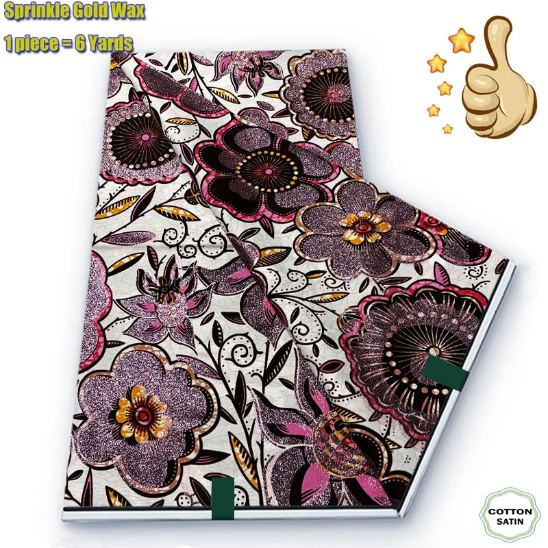 African Grand Golden Wax Fabric - Glitter Gold Ankara Pagne Batik Print Soft Cotton Fabric