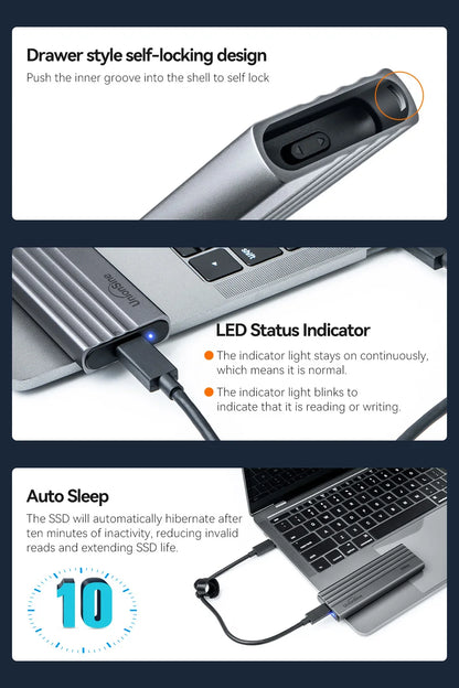 UnionSine 20Gbps M.2 PCIe SSD Case – Dual Protocol M.2 to USB Type-C 3.1 Adapter for NVMe, NGFF, and SATA SSD