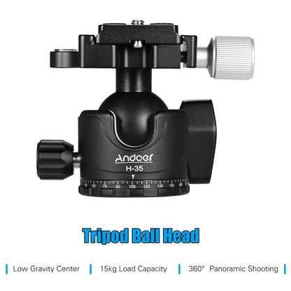 Andoer H-35 Tripod Ball Head - Panorama Ballhead Mount Adapter, U-Groove Low Gravity Design, 15kg/33lbs Load Capacity