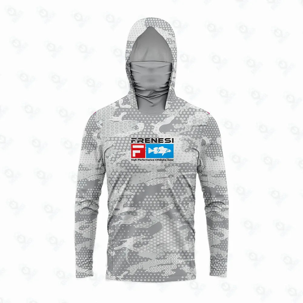 Men's Fishing Shirt with Sun Protection – All in One Hoodie Mask, UPF 50+ T-Shirt for Hunting, Camping & Angling