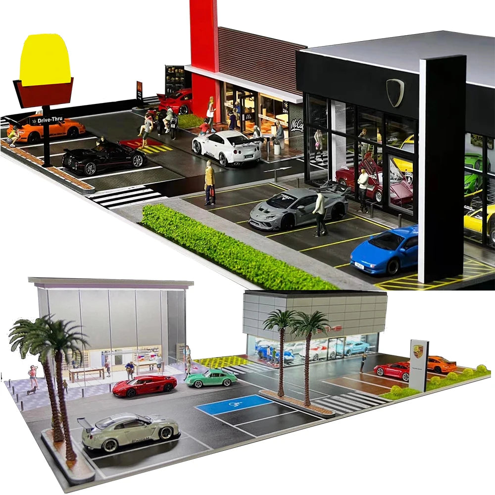 GFans 1:64 Scale Diorama Car Garage Model – LED Lighted Parking Lot DIY City Set for Collection & Display Gifts