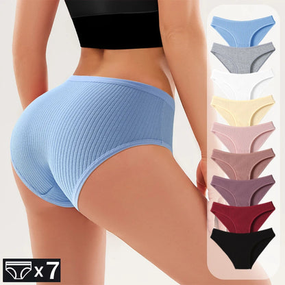 Women's Cotton Briefs - 7-Piece Low-Rise Breathable Striped Underwear Set for Women
