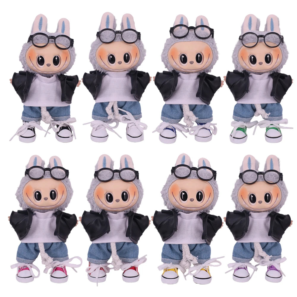 3.8cm Solid Color Lace-Up Canvas Shoes – PU Doll Shoes for 17cm Labubu Doll Clothes & Accessories Gift