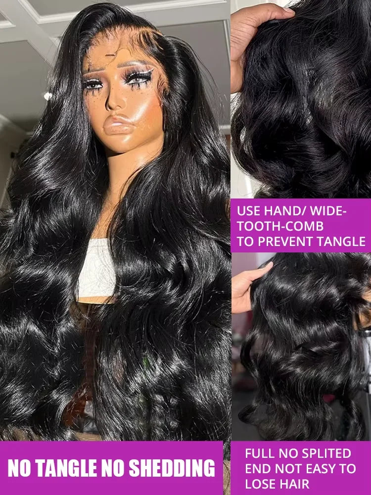250% HD Remy 13x6 Body Wave Lace Front Wig – 30/40 Inch Pre-Plucked Transparent Brazilian Lace Frontal Human Hair Wig for Women