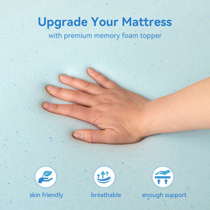 Hcore Gel Memory Foam Mattress Topper - Blue Cooling Pad, Soft & Breathable Bedding for Bedroom & Guest Room, CertiPU