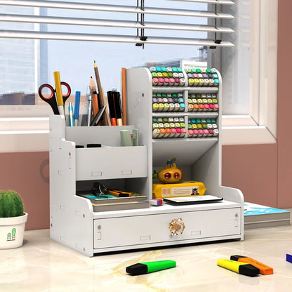 Nordic Ins Wooden Pen Holder Storage Box: Office Desk Stationery Organizer with Large Capacity - Creative Wooden Rack (Model: W2117)