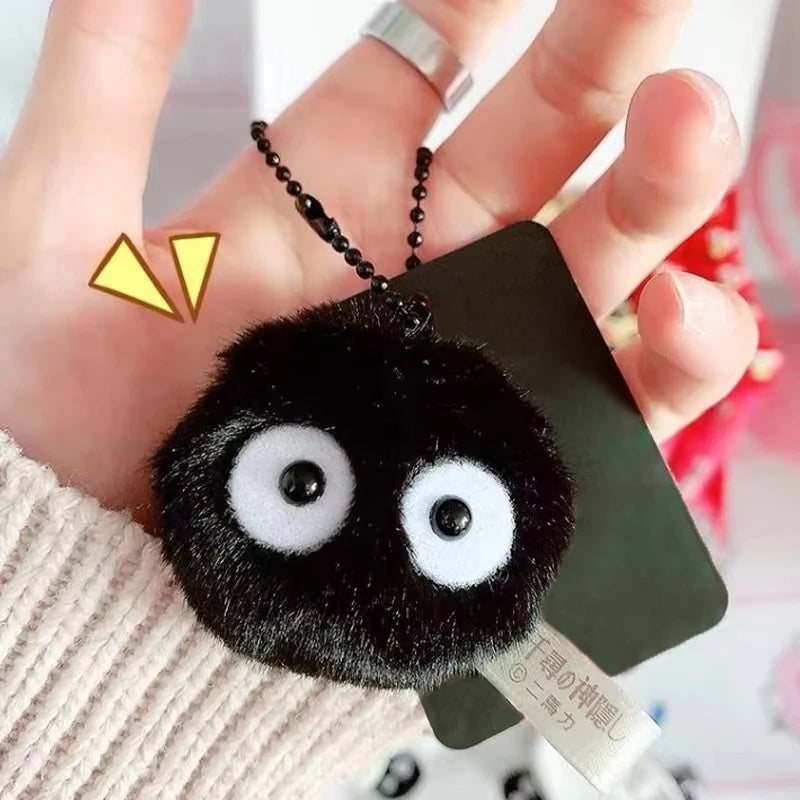 Black Plush Matchstick Doll Keychain - Cute Pompom Backpack Pendant and Clothing Accessory