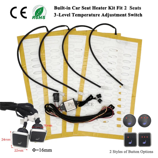 Stay Warm on the Go: Universal Built-In Car Seat Heater Kit - Fits 2 Seats with 12V Alloy Wire Heating Pads - 3 Levels Dual Control Heated Switch System
